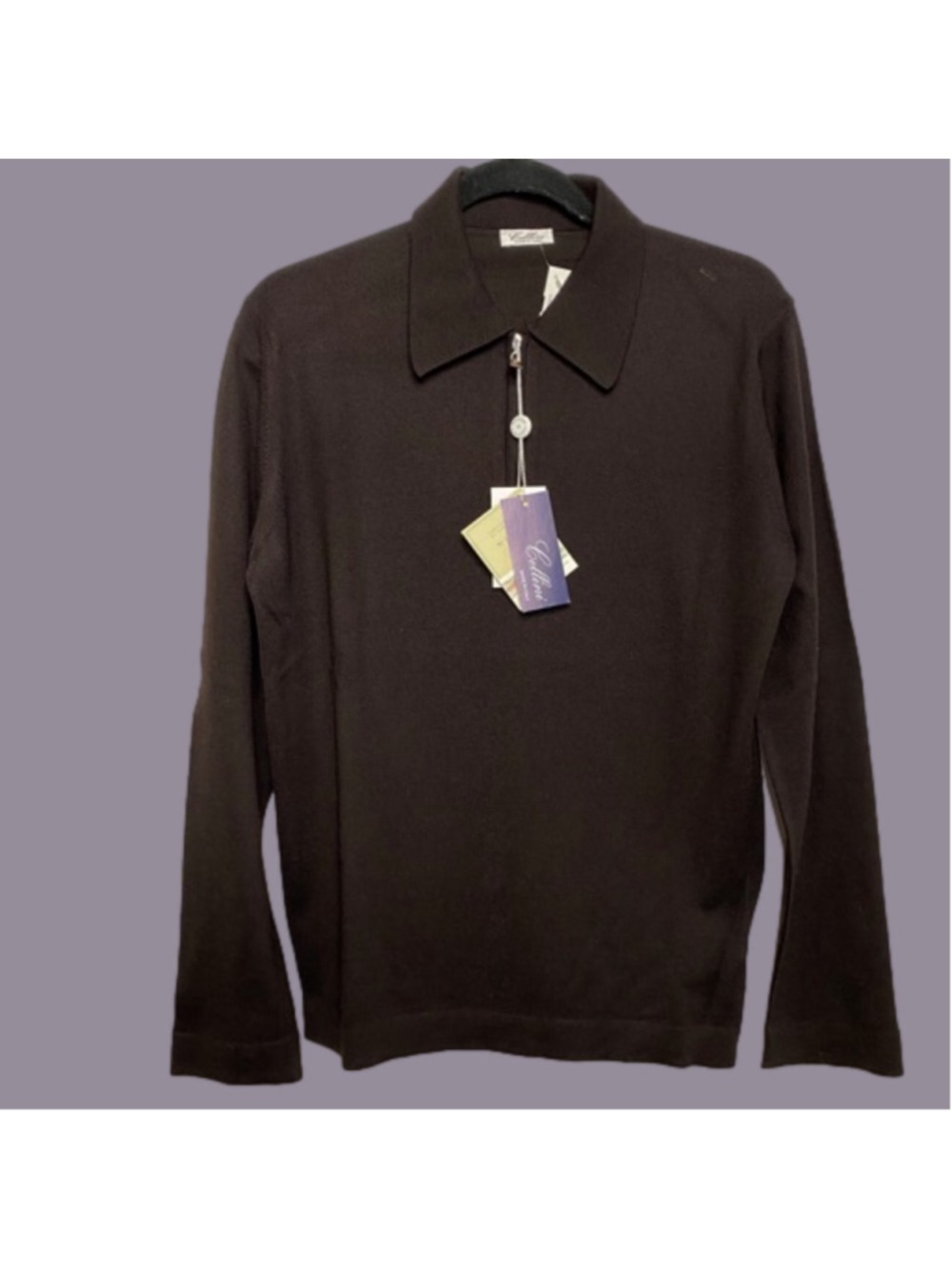 Men's Cellini Sweater Brown Made in Italy 100% Virgin Wool Tennis Quarter Zip